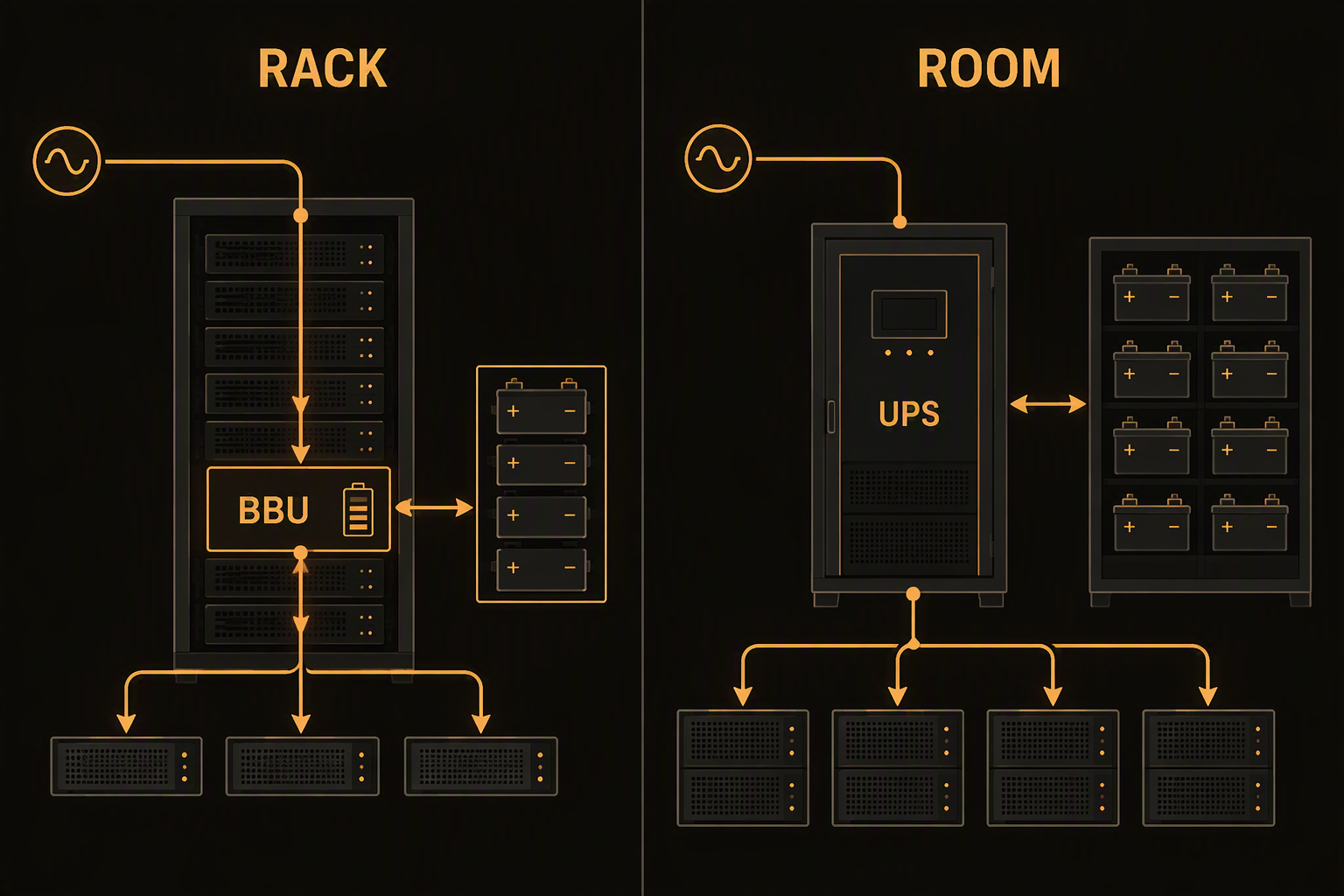 BBU vs UPS architecture schematic
