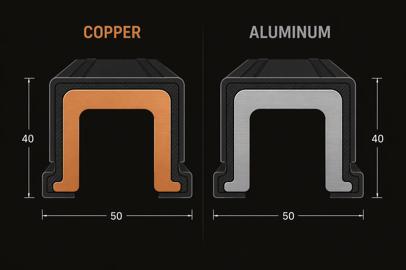 Copper vs aluminum busbar cross-sections
