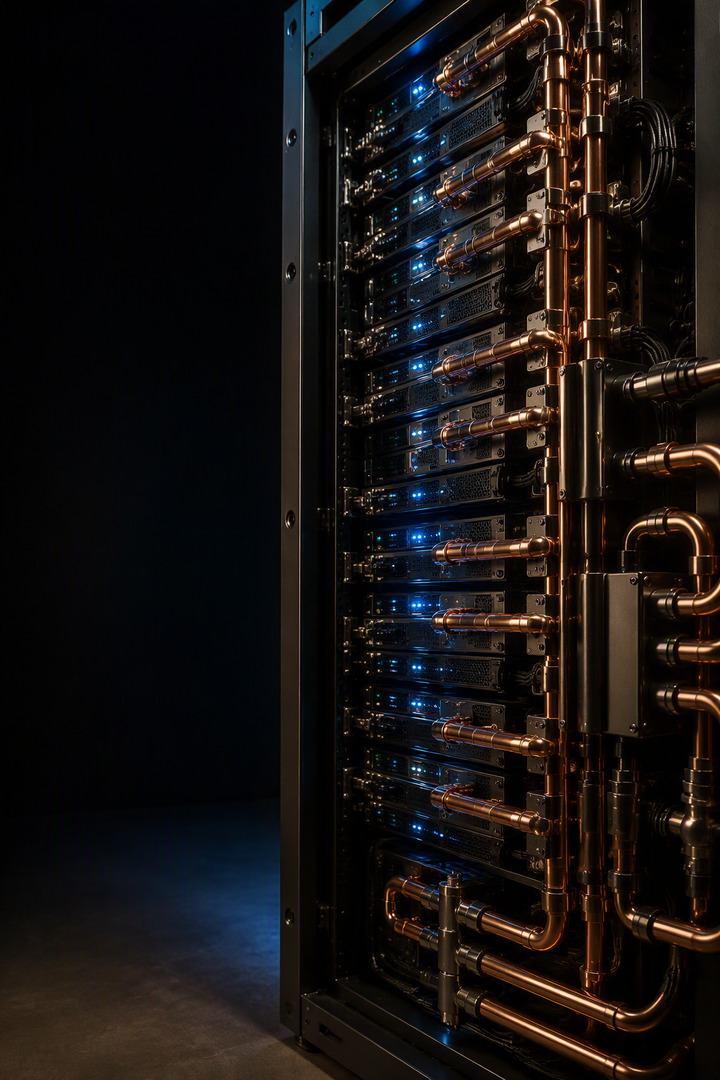 GPU rack with liquid cooling pipes